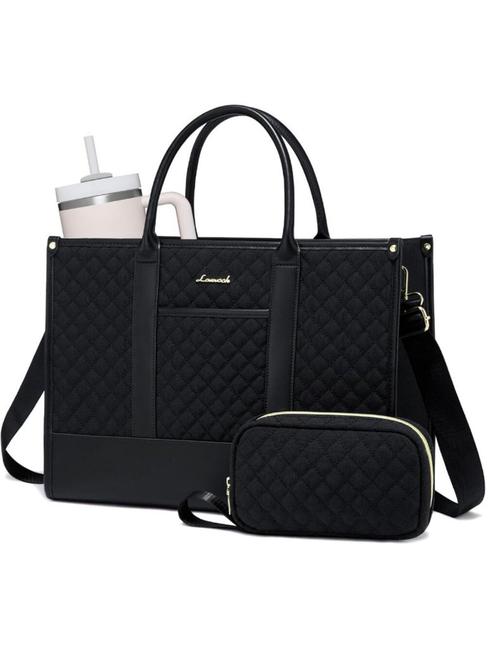 Stylish 15.6" Waterproof Laptop Tote Bag with Clutch, Lightweight Work Purse